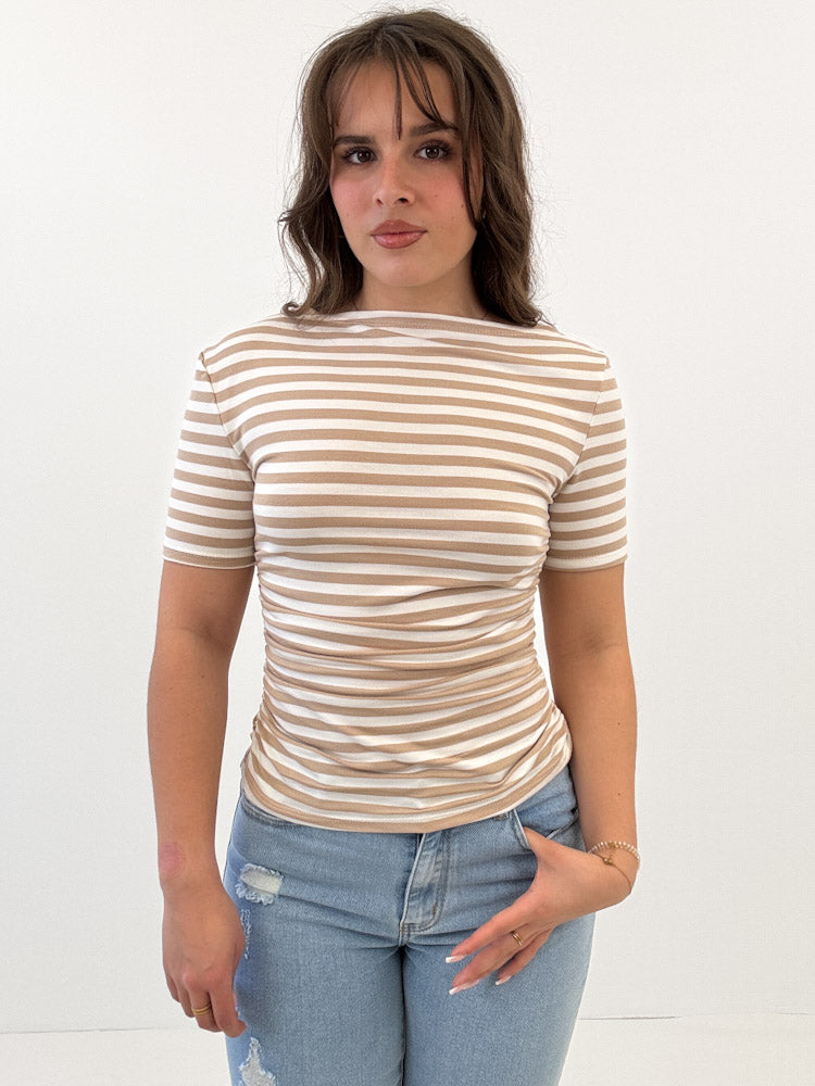 "Cotton Stripes" Streifenshirt aus Viscose - weiß/ beige
