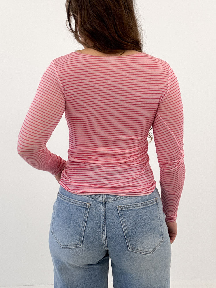 "Como Stripes" kuscheliges Cashmere Longshirt - rosa