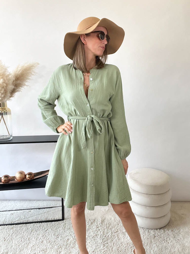 "Musselin Dress" Kleid aus Baumwolle - matcha green