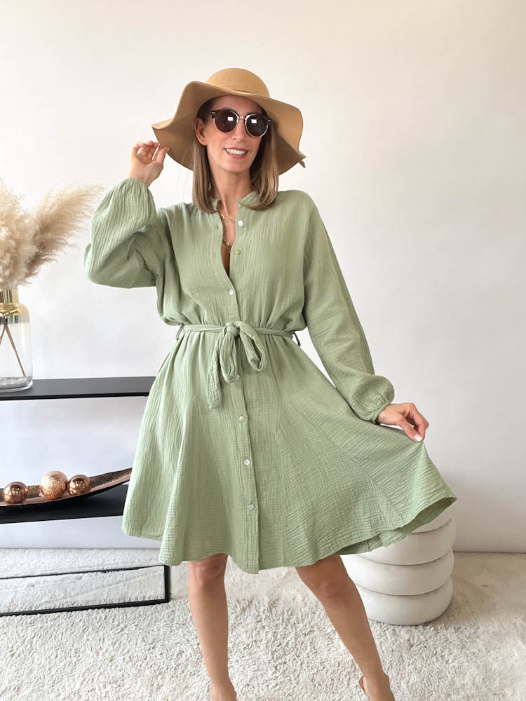 "Musselin Dress" Kleid aus Baumwolle - matcha green