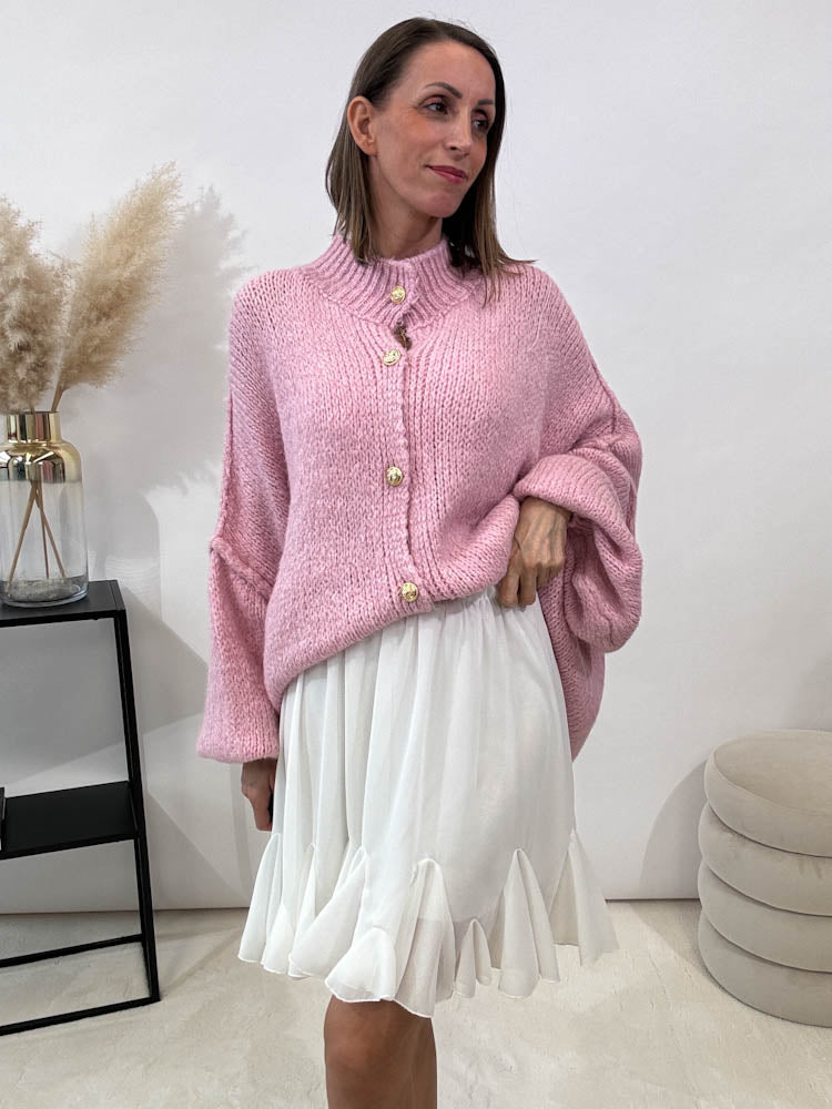 "Cozy Button" kuscheliger Oversize Cardigan - rosa