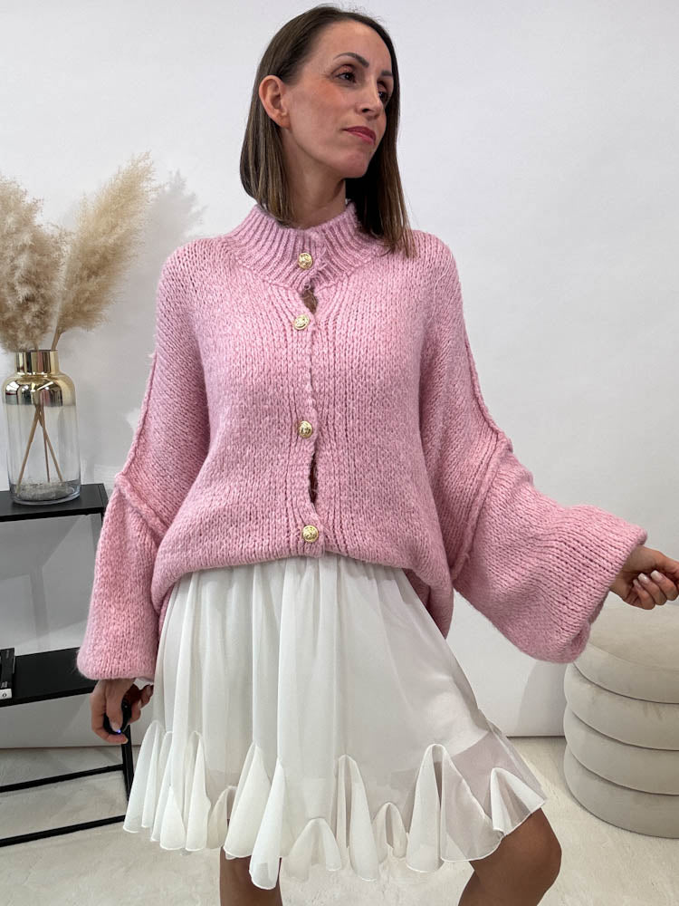 "Cozy Button" kuscheliger Oversize Cardigan - rosa