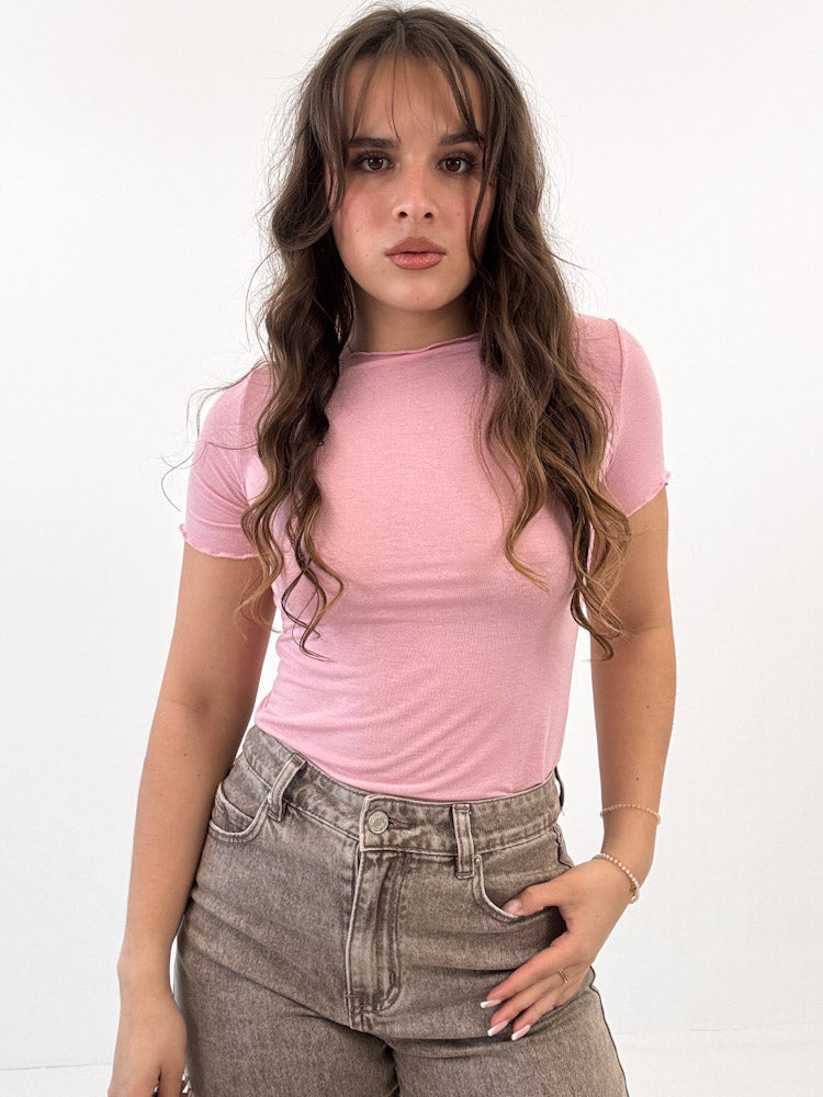 "Fano Shirt" weiches T-Shirt aus Seide - rosa