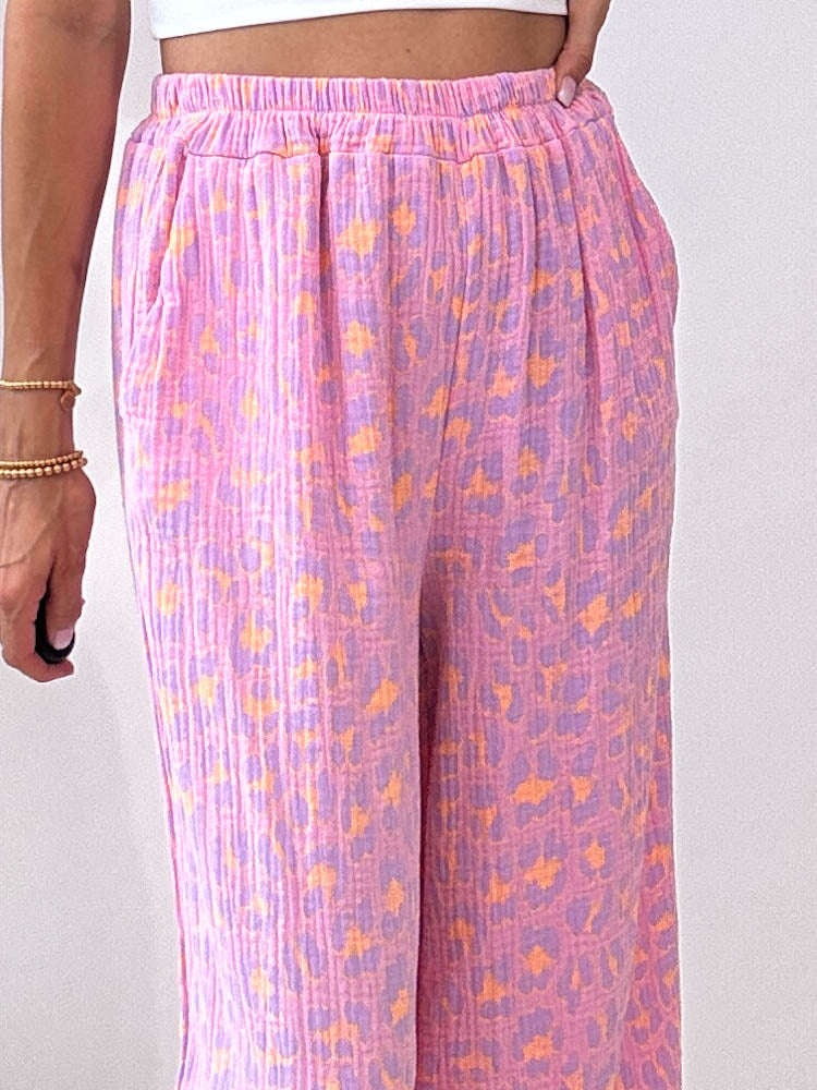 "Musselin Leo Pants" Hose aus Baumwolle - rosa