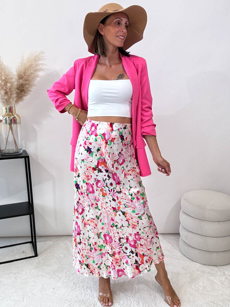 "Silky Flower Maxi" Rock aus Viskose - rosa