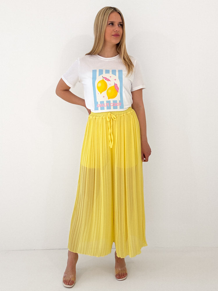 Plissee Culotte Hose - zitronengelb