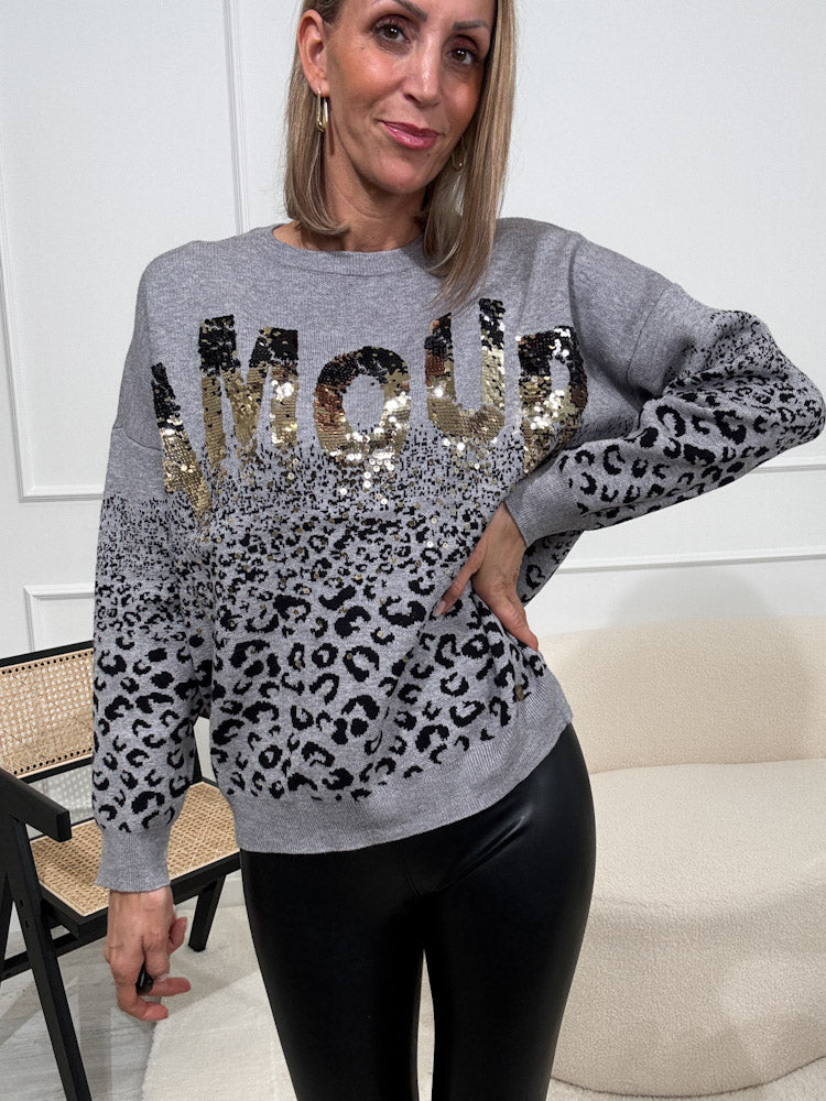 "Amour Leo" Pullover aus Viscose - grau