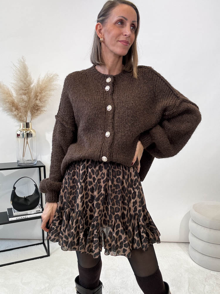 "Cozy Button Mini" kuscheliger Cardigan -dunkel braun