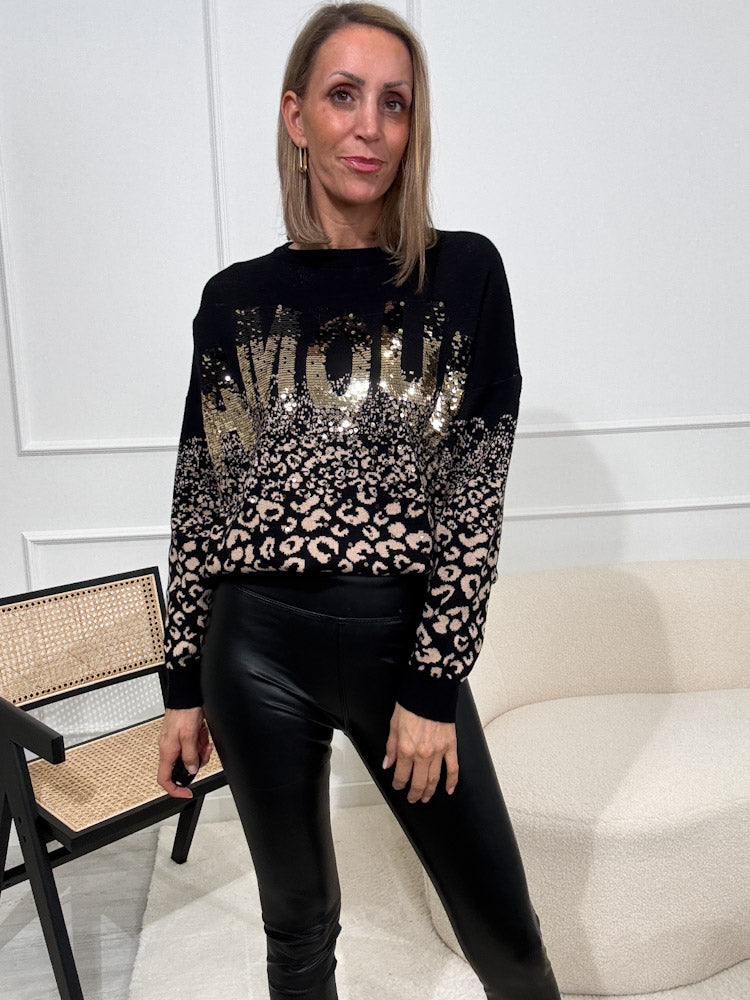 "Amour Leo" Pullover aus Viscose - schwarz