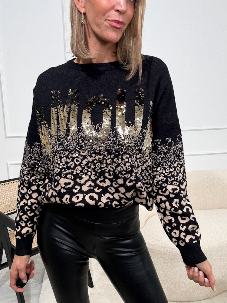 "Amour Leo" Pullover aus Viscose - schwarz