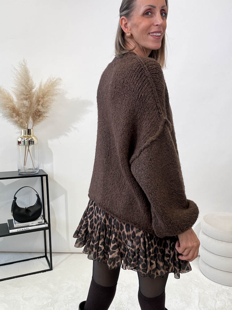 "Cozy Button Mini" kuscheliger Cardigan -dunkel braun