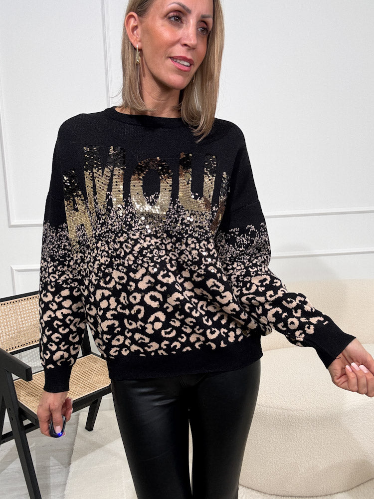 "Amour Leo" Pullover aus Viscose - schwarz