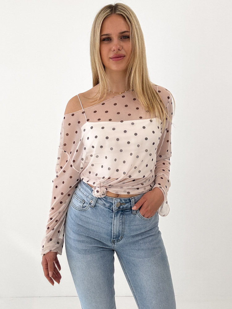 "Sheer Dots" leichtes Longshirt - beige
