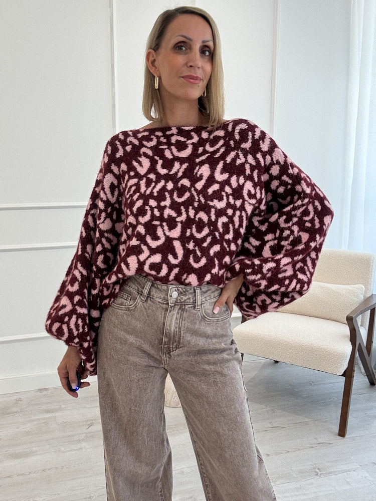 "Felicia Leo" stylischer Pullover - bordeaux/rosa