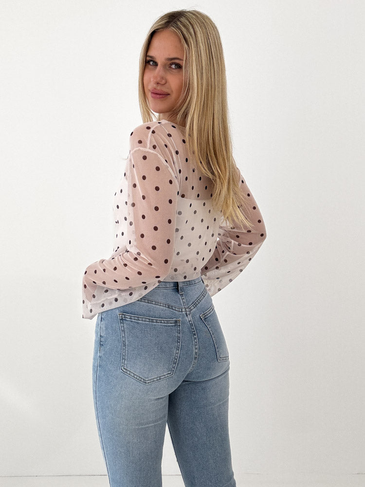 "Sheer Dots" leichtes Longshirt - beige
