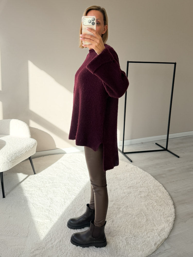 "Lumera" weicher Pulli mit Lana & Alpaka Wolle - bordeaux