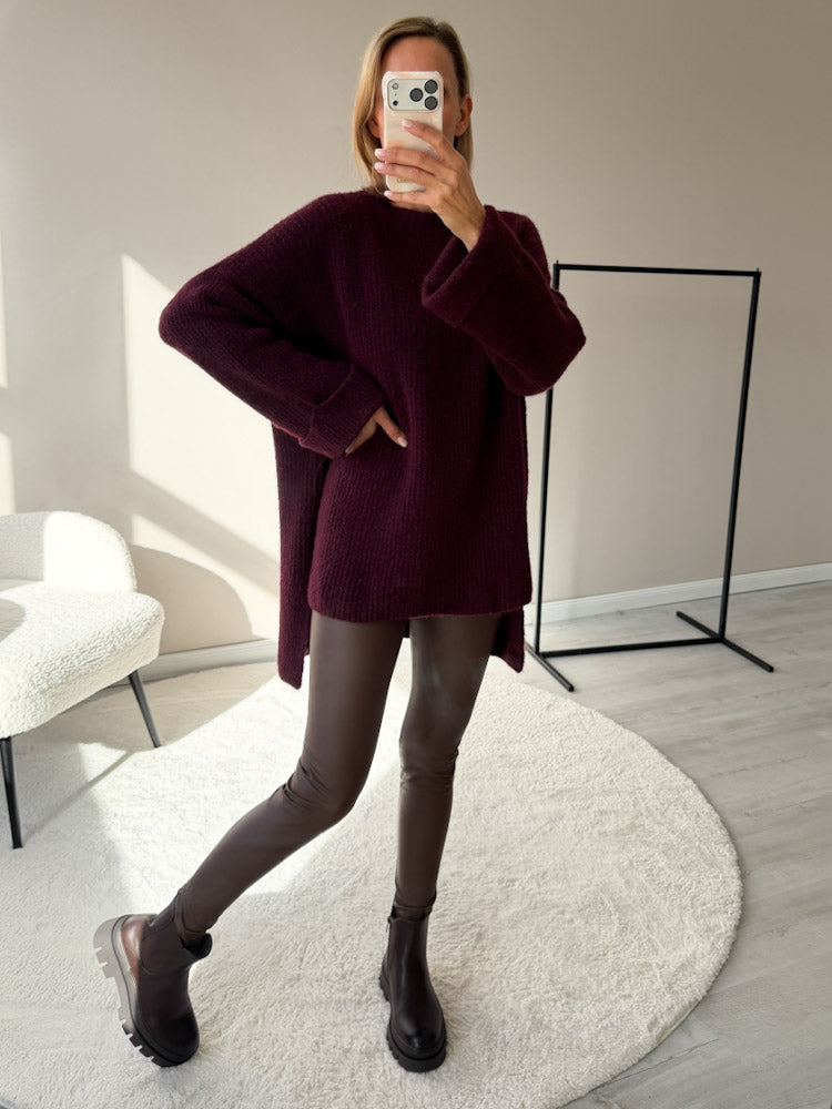 "Lumera" weicher Pulli mit Lana & Alpaka Wolle - bordeaux