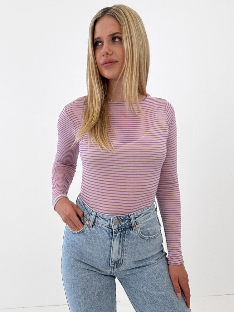 "Como Stripes" kuscheliges Cashmere Longshirt - flieder