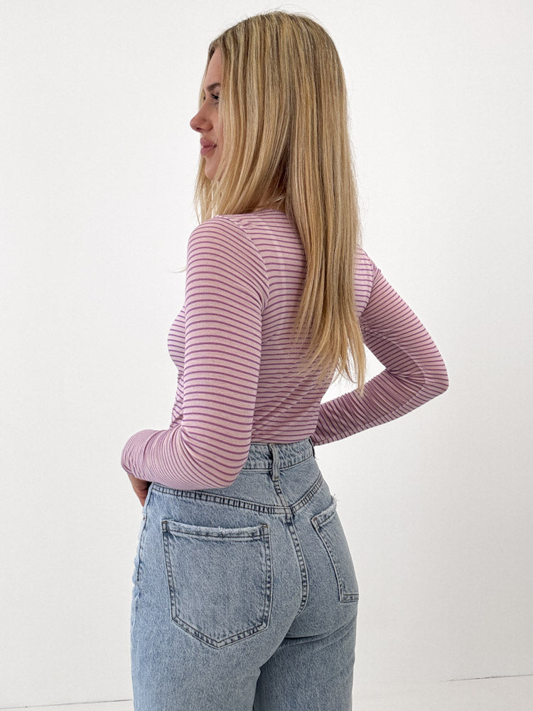 "Como Stripes" kuscheliges Cashmere Longshirt - flieder