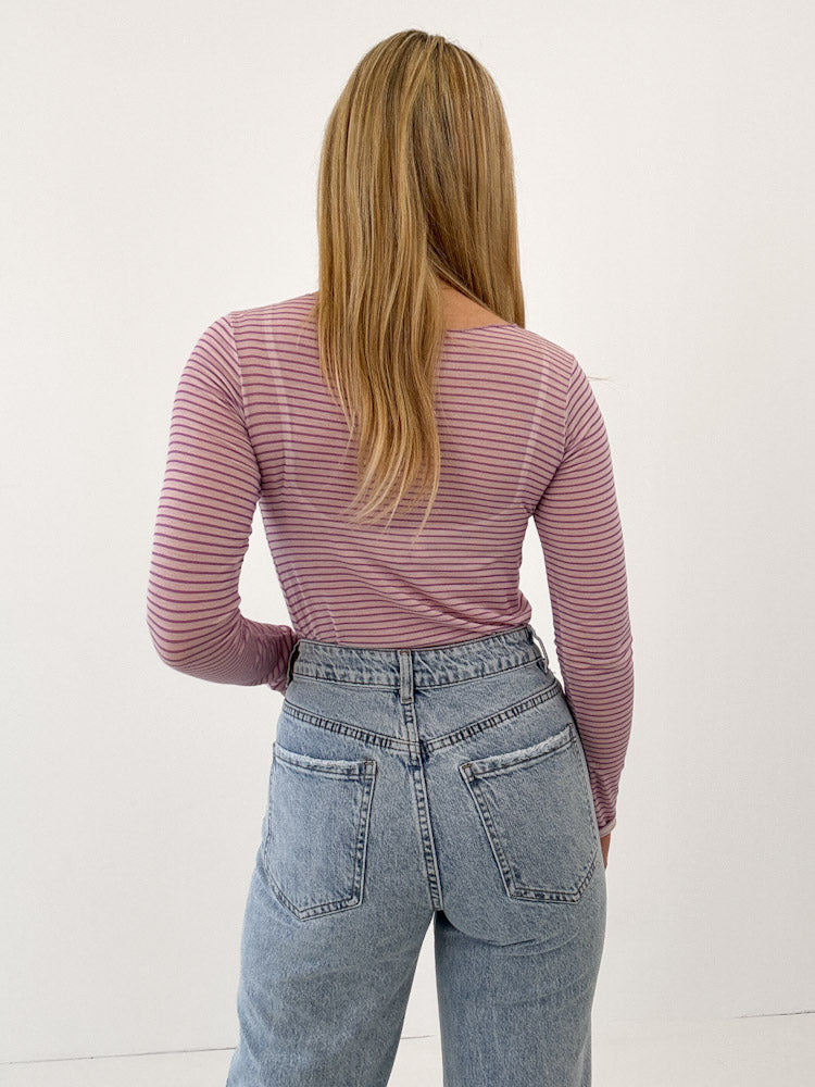 "Como Stripes" kuscheliges Cashmere Longshirt - flieder