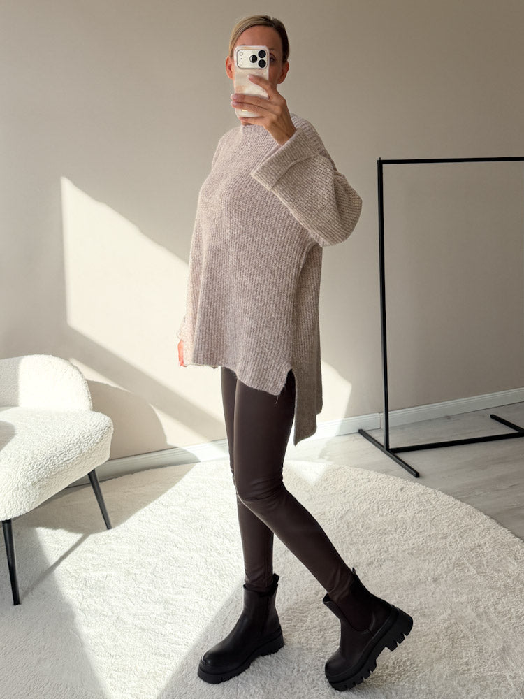 "Lumera" weicher Pulli mit Lana & Alpaka Wolle - soft mocca