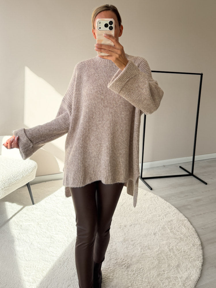 "Lumera" weicher Pulli mit Lana & Alpaka Wolle - soft mocca