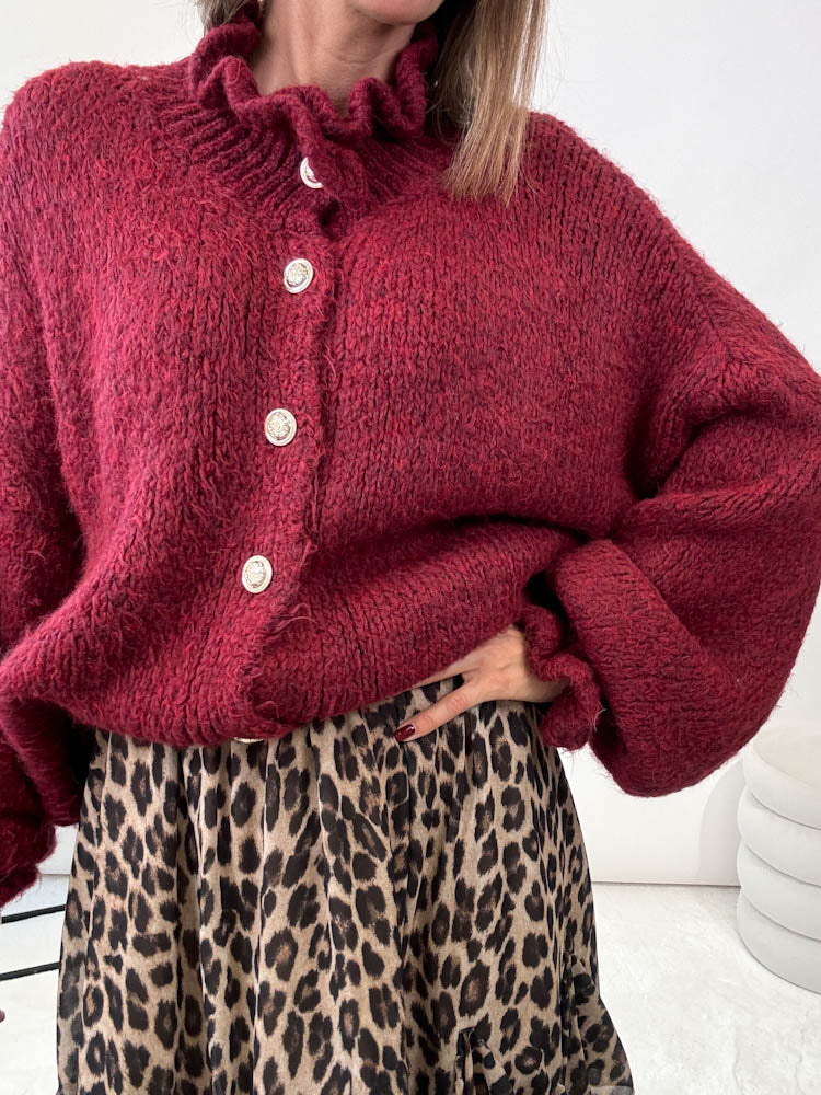 "Cozy Barock" kuscheliger Oversize Knit Cardigan - bordeaux