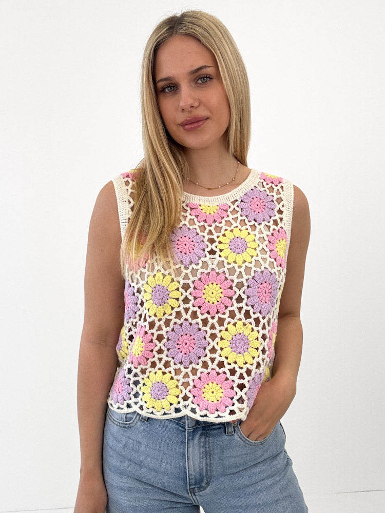 "Bloomcore" schönes Crochet Top - creme