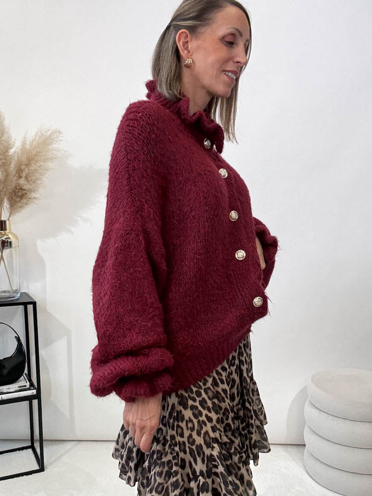 "Cozy Barock" kuscheliger Oversize Knit Cardigan - bordeaux