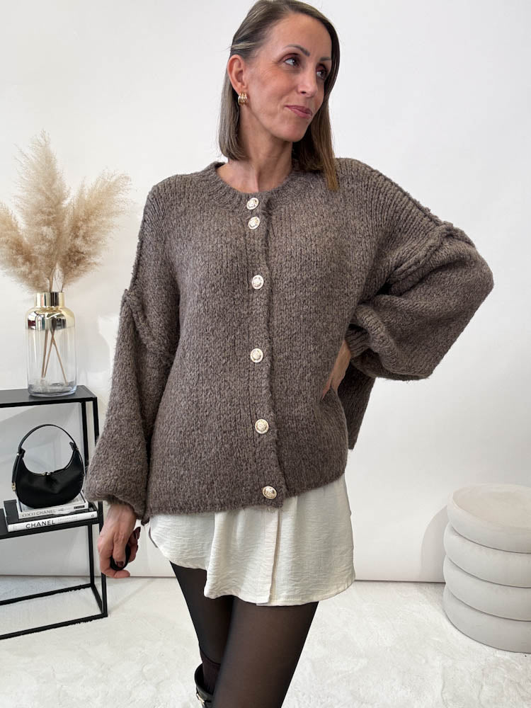 "Cozy Button Mini" kuscheliger Cardigan - braun