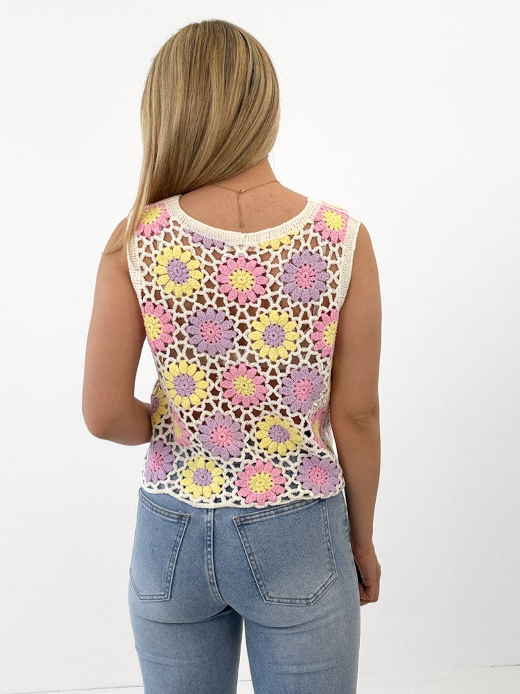 "Bloomcore" schönes Crochet Top - creme