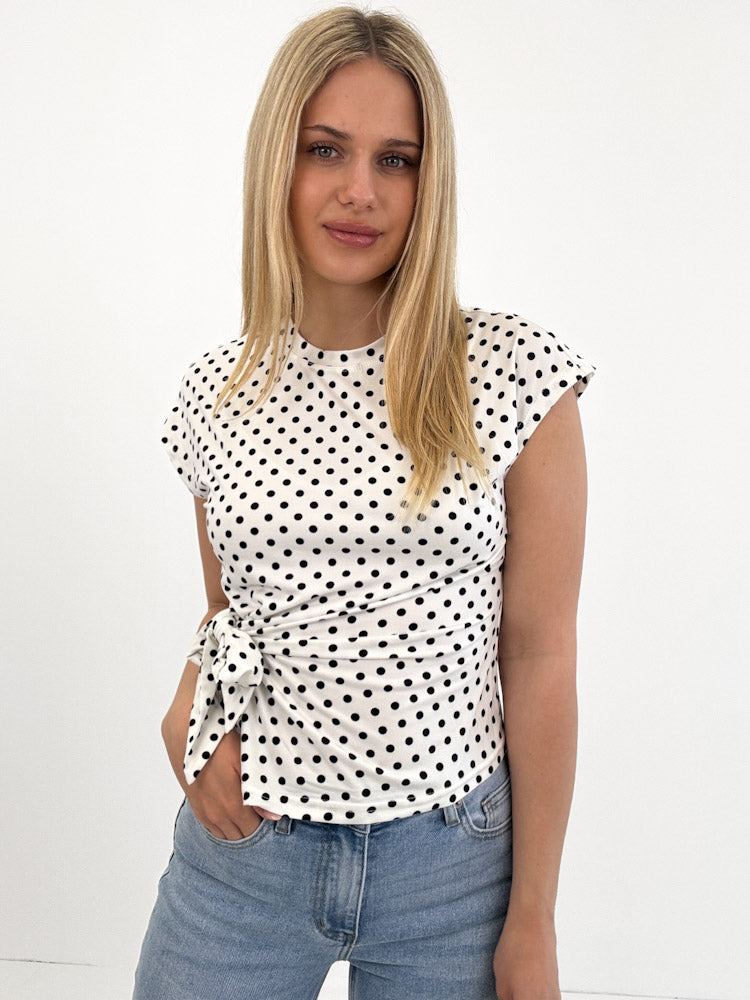 "Lovely Dots" tolles Shirt mit Wickeloptik aus Viscose - weiß/ schwarz