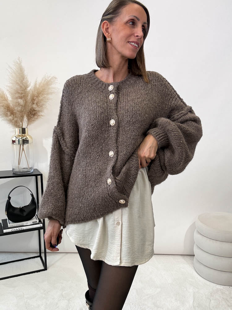 "Cozy Button Mini" kuscheliger Cardigan - braun