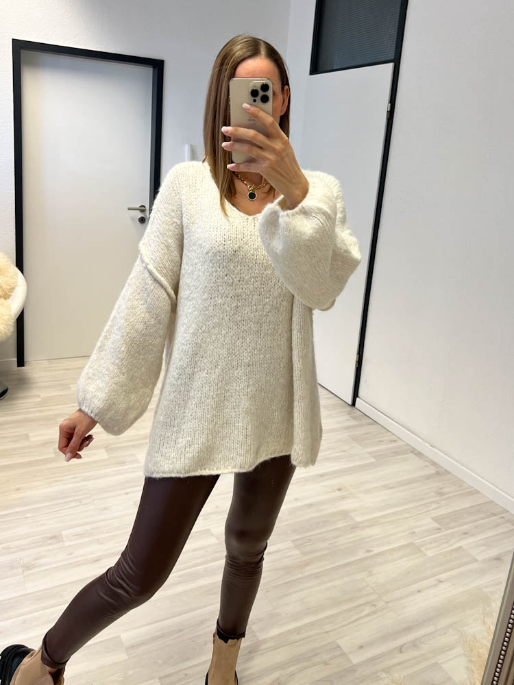 "Cosy V" kuscheliger Wollpulli - beige