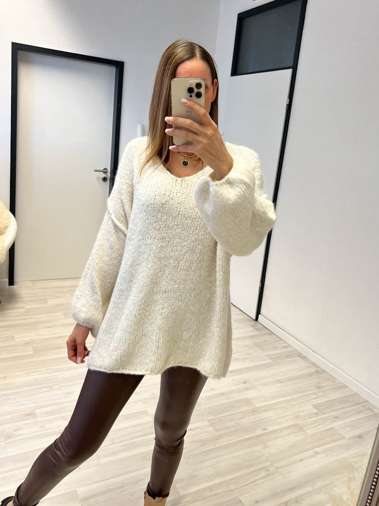 "Cosy V" kuscheliger Wollpulli - beige