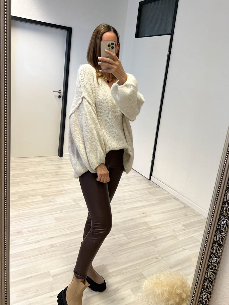 "Cosy V" kuscheliger Wollpulli - beige