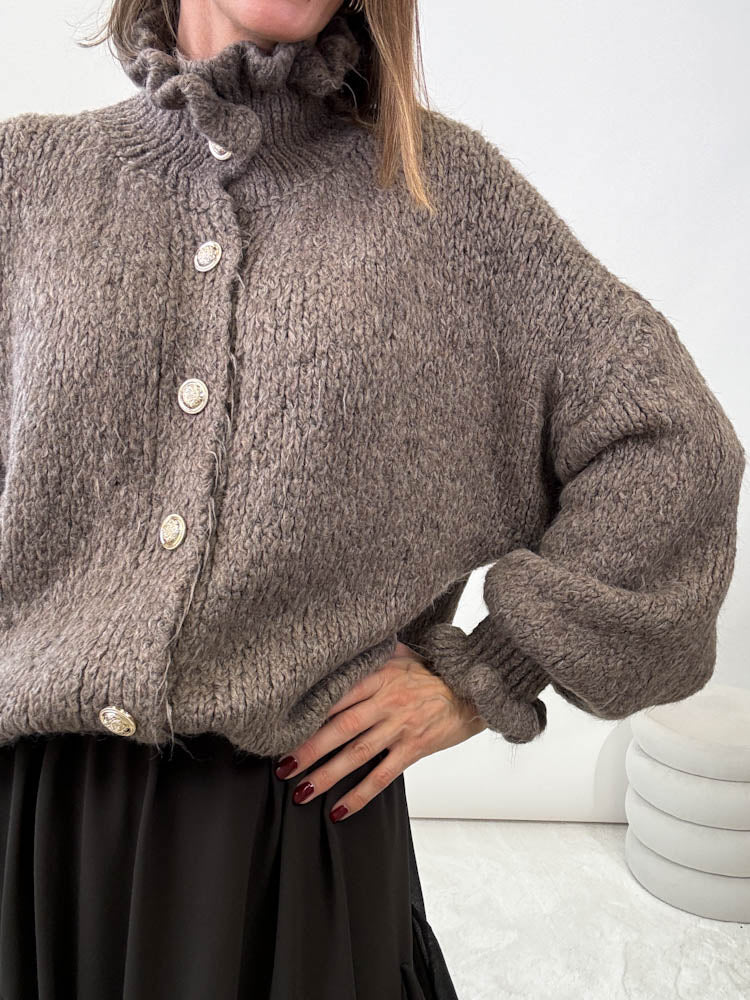 "Cozy Barock" kuscheliger Oversize Knit Cardigan - hellbraun