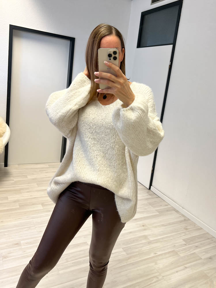 "Cosy V" kuscheliger Wollpulli - beige