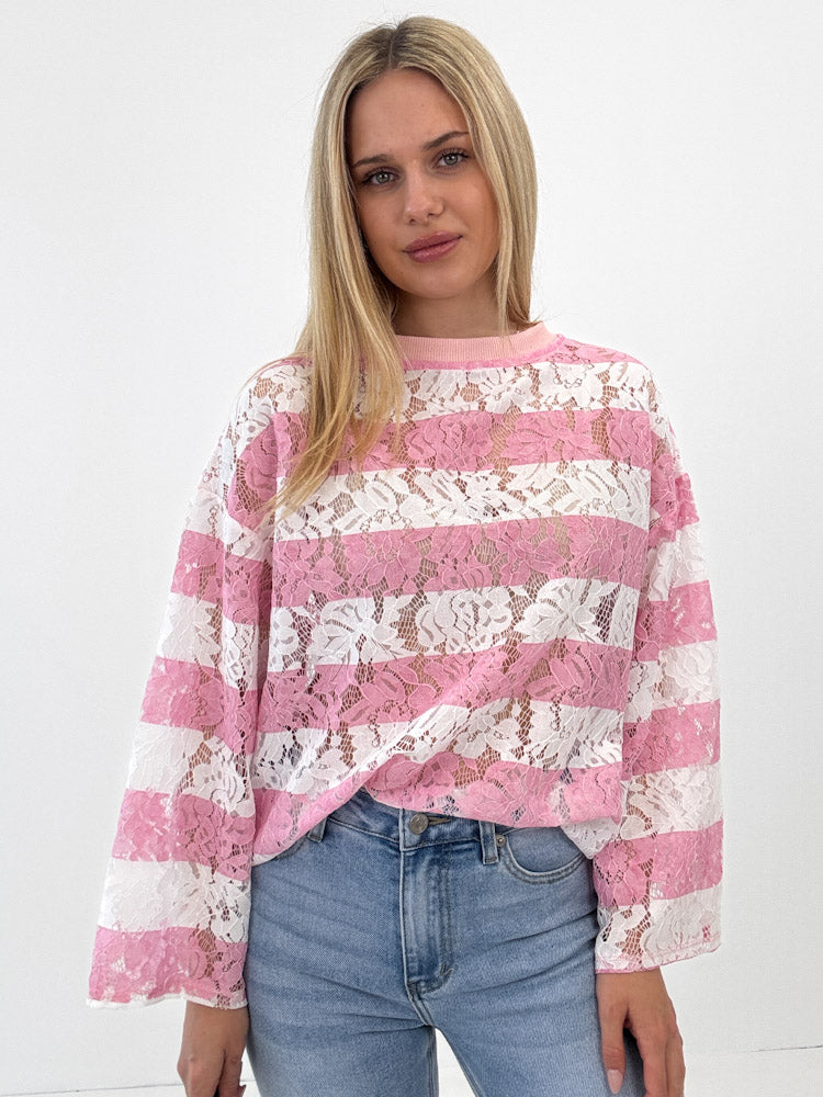 "Candy Lace Dream" schönes Shirt aus Spitze - rosa/weiß