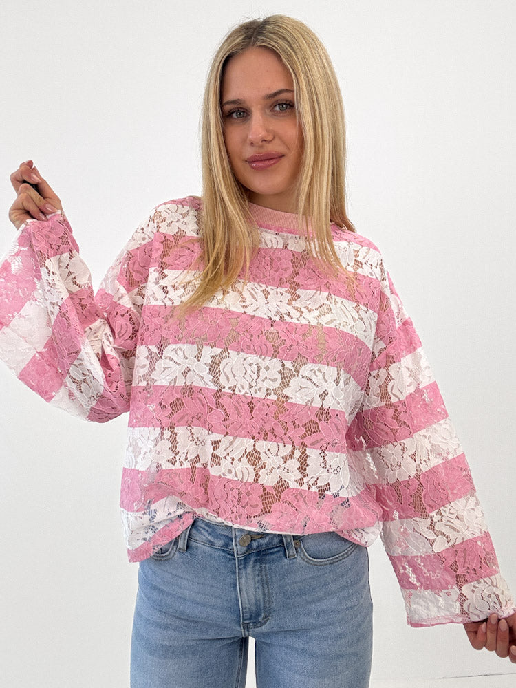 "Candy Lace Dream" schönes Shirt aus Spitze - rosa/weiß
