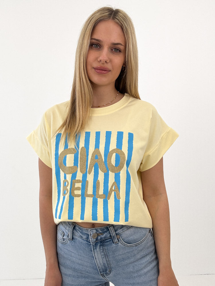 "Ciao Bella" stylisches Shirt mit Statement - hellgelb