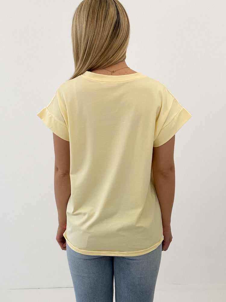 "Ciao Bella" stylisches Shirt mit Statement - hellgelb