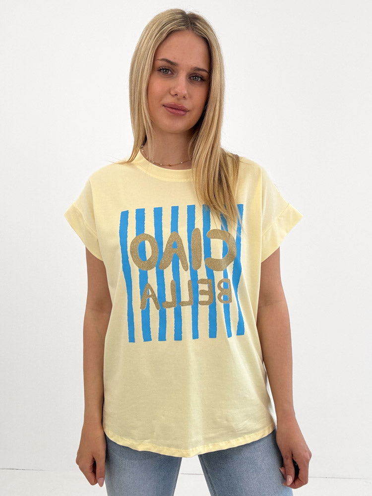 "Ciao Bella" stylisches Shirt mit Statement - hellgelb