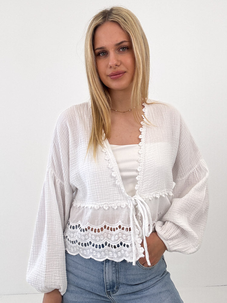 "Malibu" süßer Musselin Cardigan aus Baumwolle - weiß
