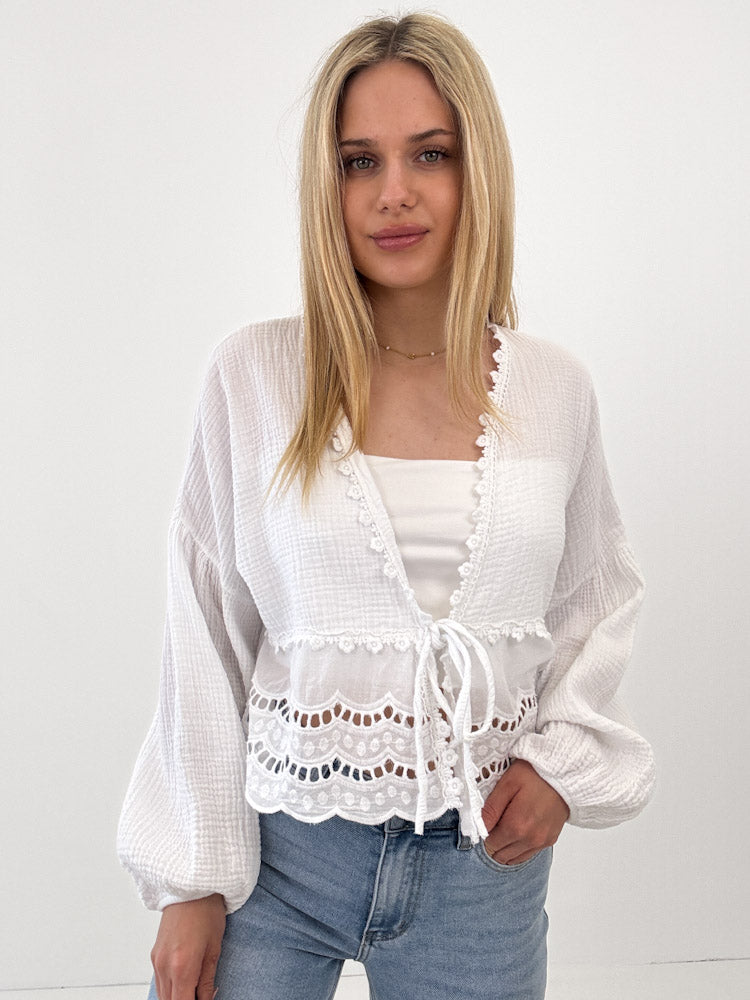 "Malibu" süßer Musselin Cardigan aus Baumwolle - weiß