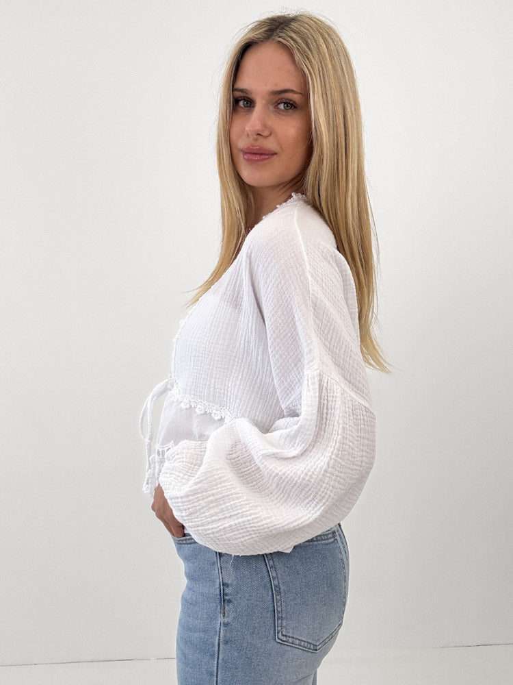 "Malibu" süßer Musselin Cardigan aus Baumwolle - weiß