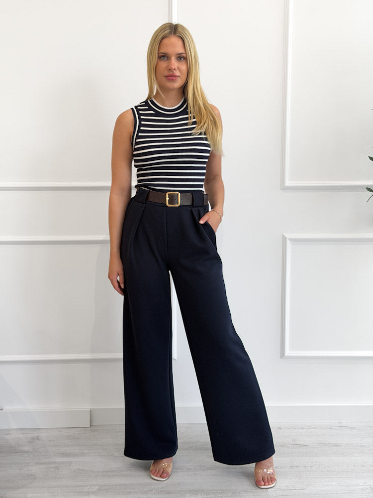 "Cara Stripes" schönes Stricktop aus Viscose - navy/ weiß