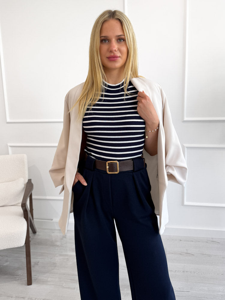 "Cara Stripes" schönes Stricktop aus Viscose - navy/ weiß