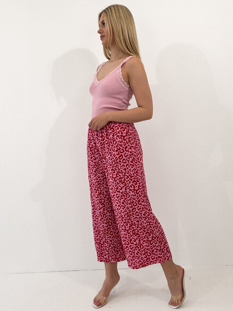 "Waffle Culotte Leo" Hose aus Musselin - pink/rot