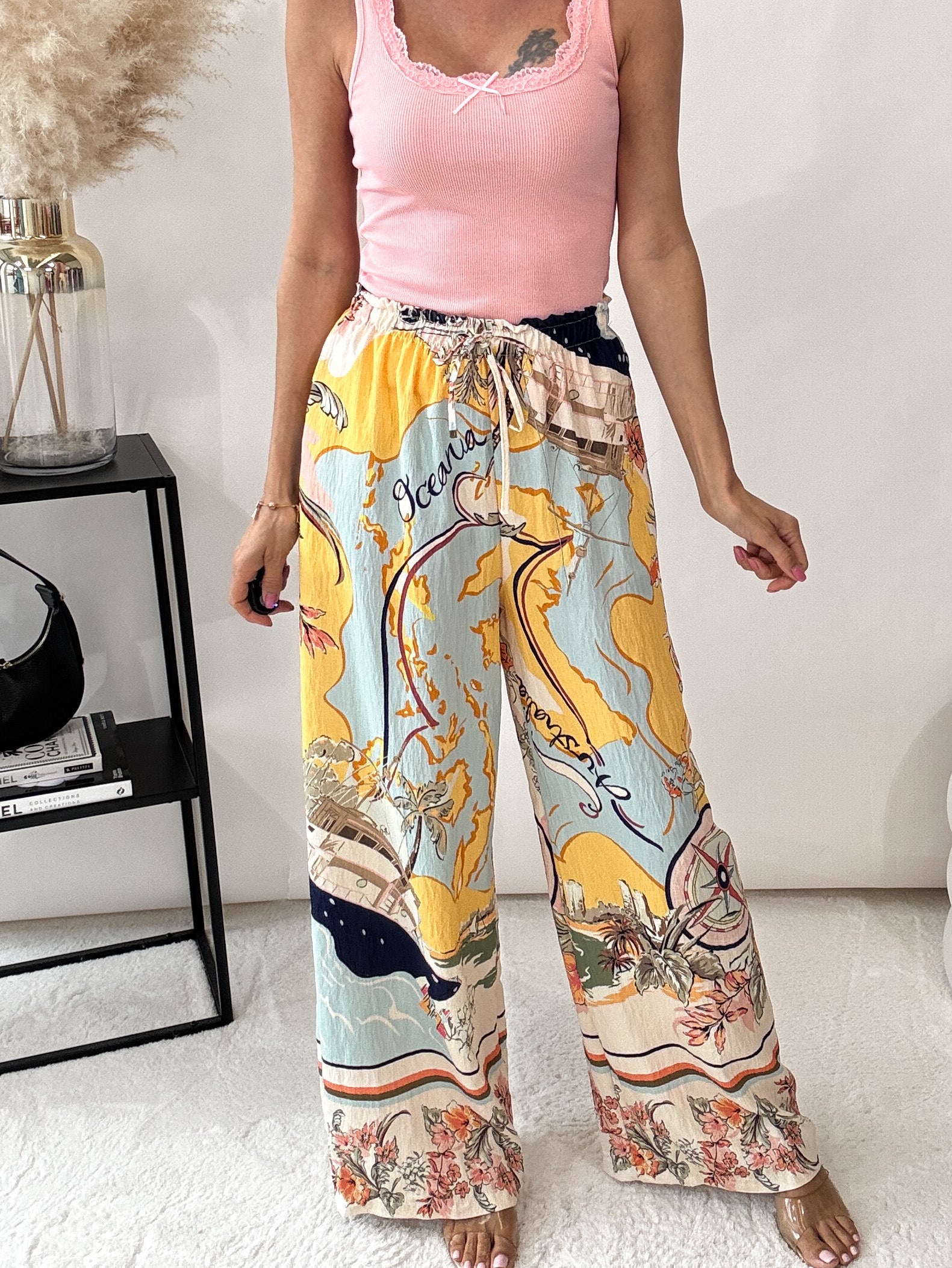 "Flowers" Hose aus Viskose - creme